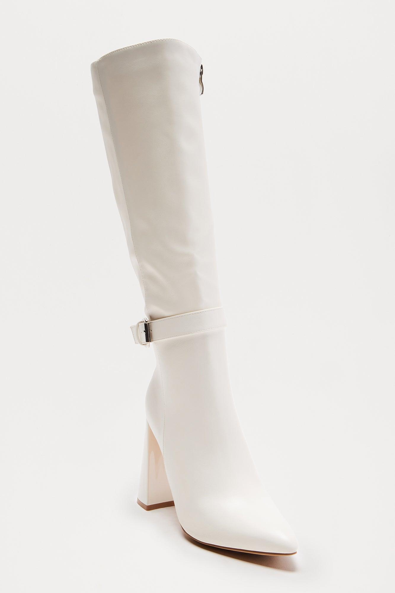 Tasha Buckle Knee High Boots - Off White Product Image