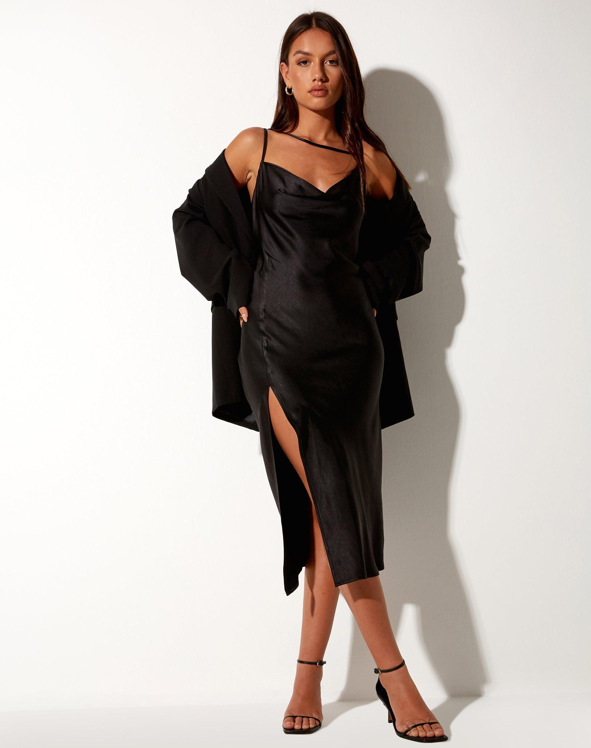 Shantique Midi Dress in Satin Black Product Image