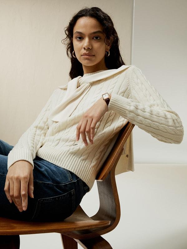 Classic Cable Knit Sweater with Ribbed Edges Product Image