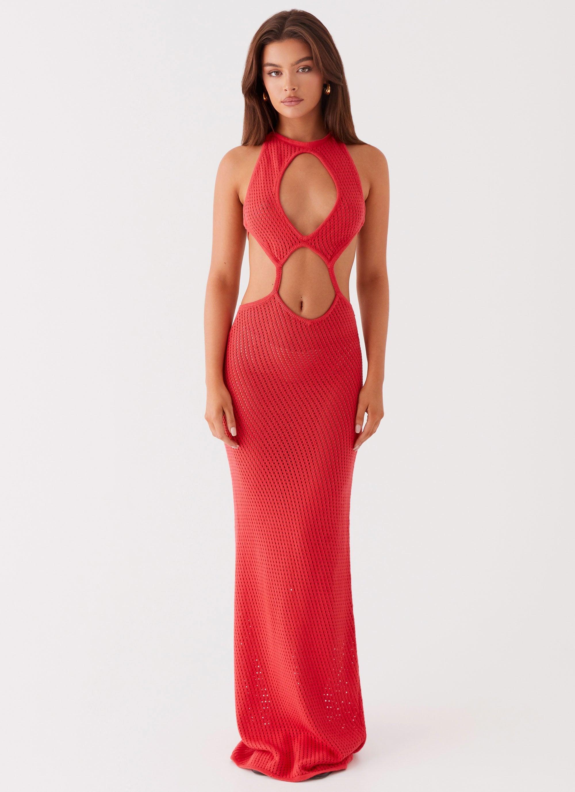 Caicos Crochet Maxi Dress - Red Product Image