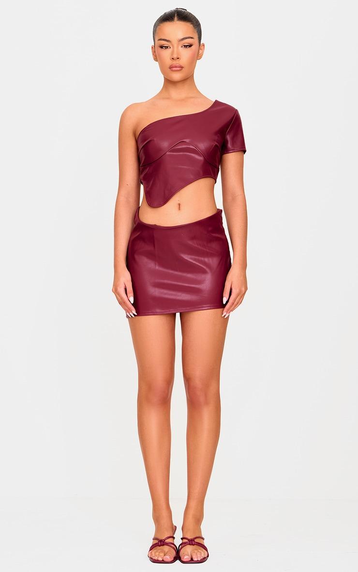 Burgundy Faux Leather Asymmetric Hem Mini Skirt product image