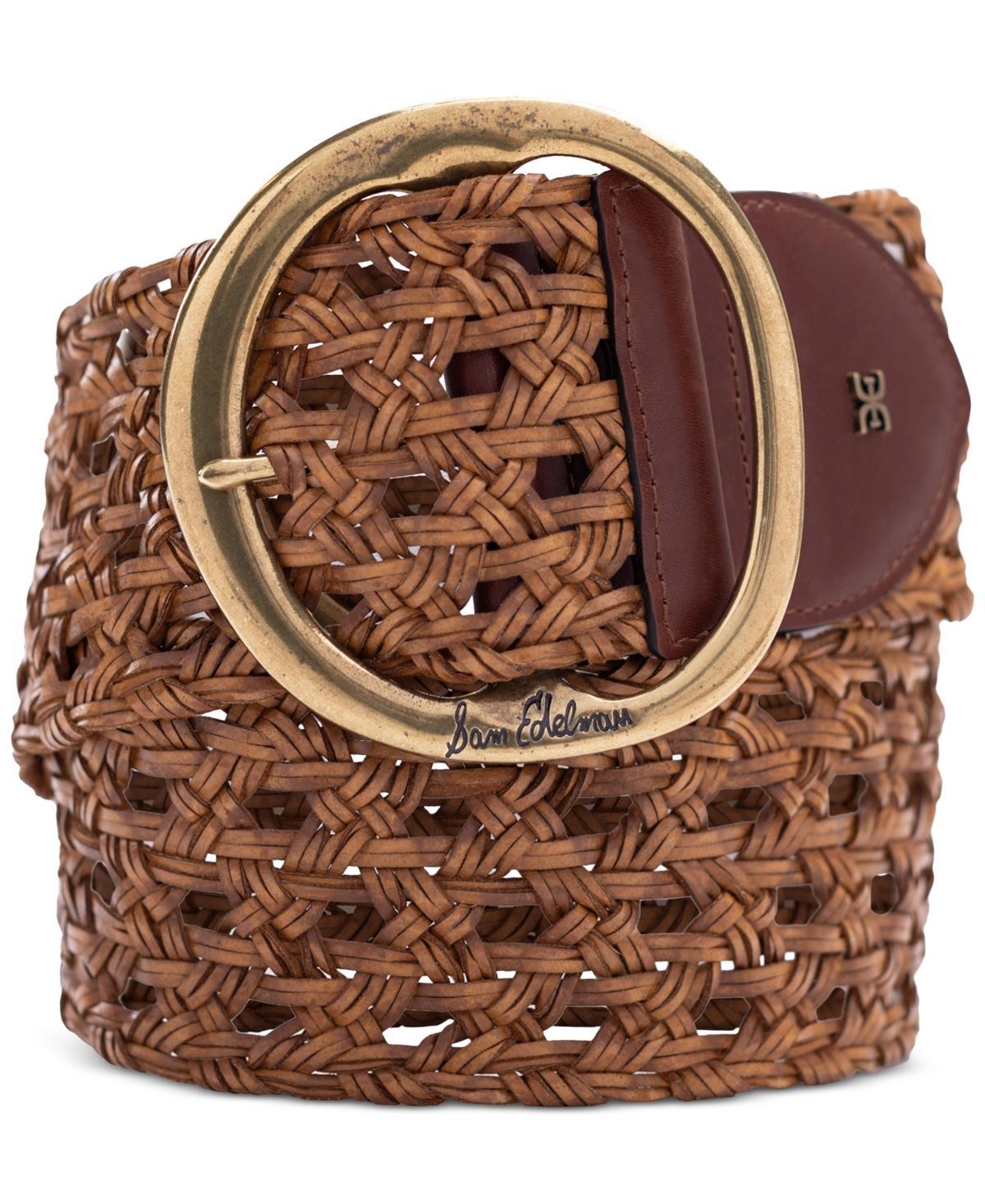 Sam Edelman Womens Woven Leather Belt with Circular Center Bar Buckle Product Image