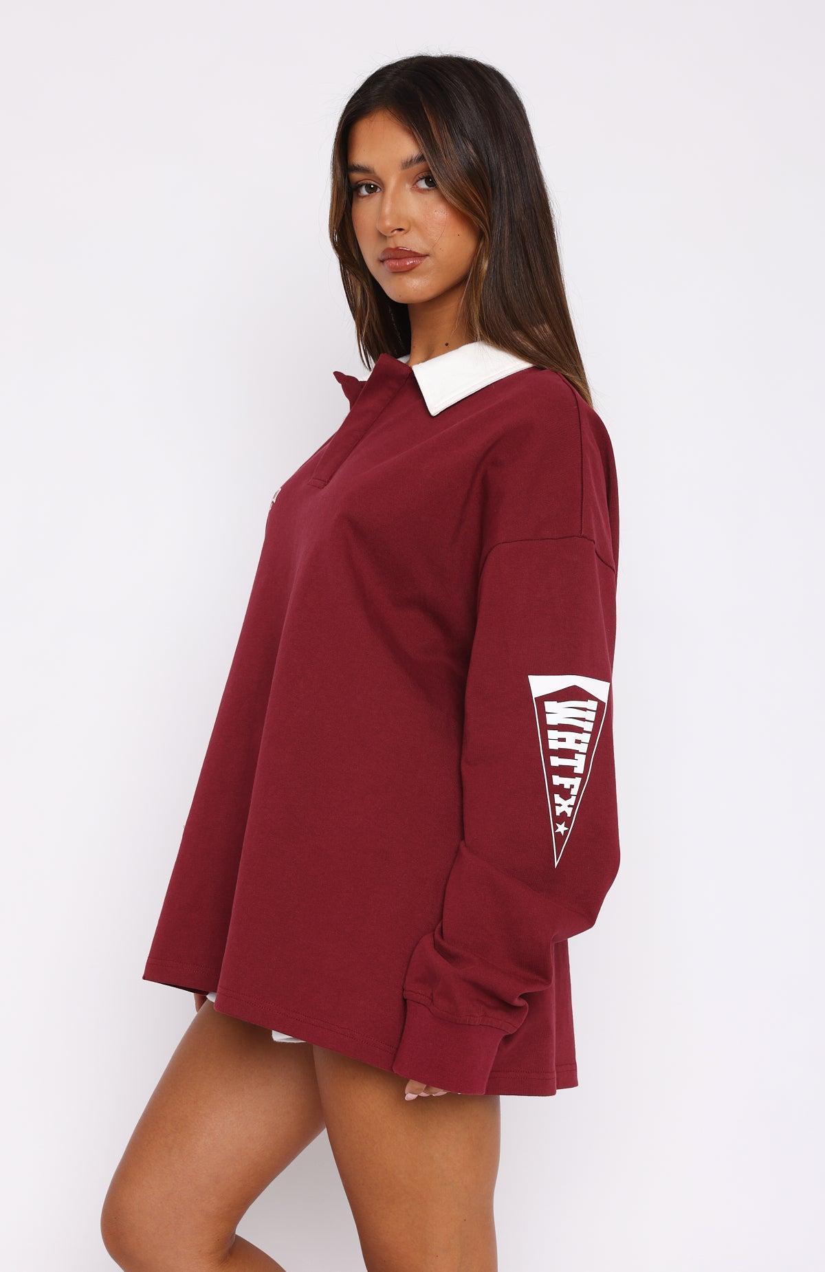 On Your Team Long Sleeve Oversized Tee Maroon Product Image