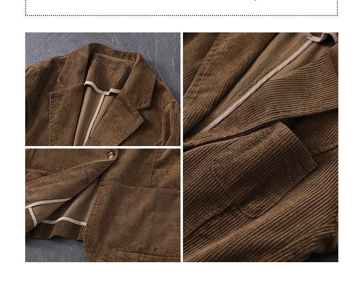 Plain Corduroy Single-Button Blazer Product Image