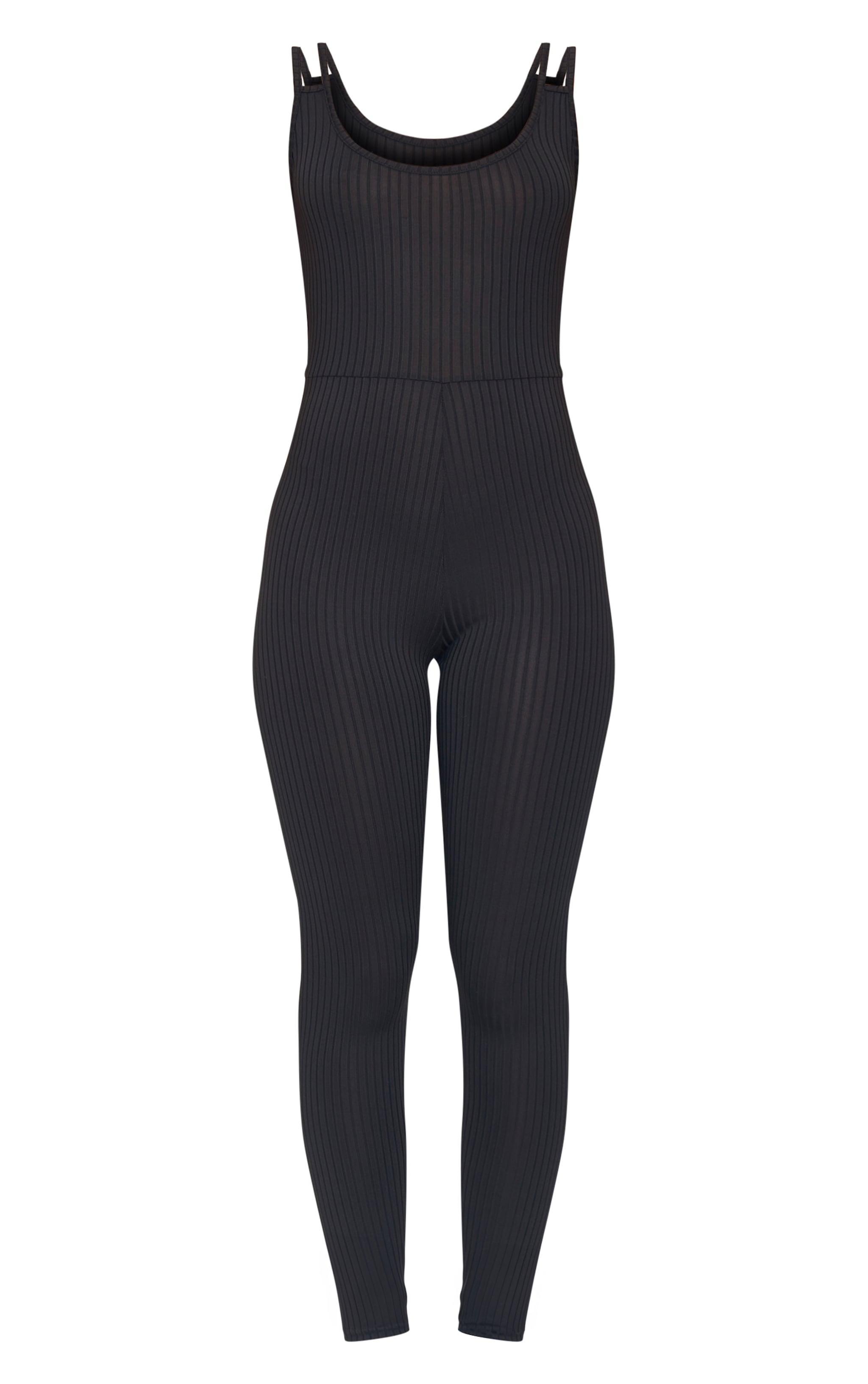 Black Rib Double Strap Jumpsuit Product Image