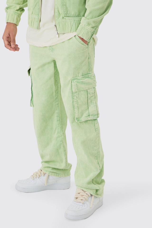 Relaxed Cargo Cord Pants In Sage | boohooMAN USA Product Image