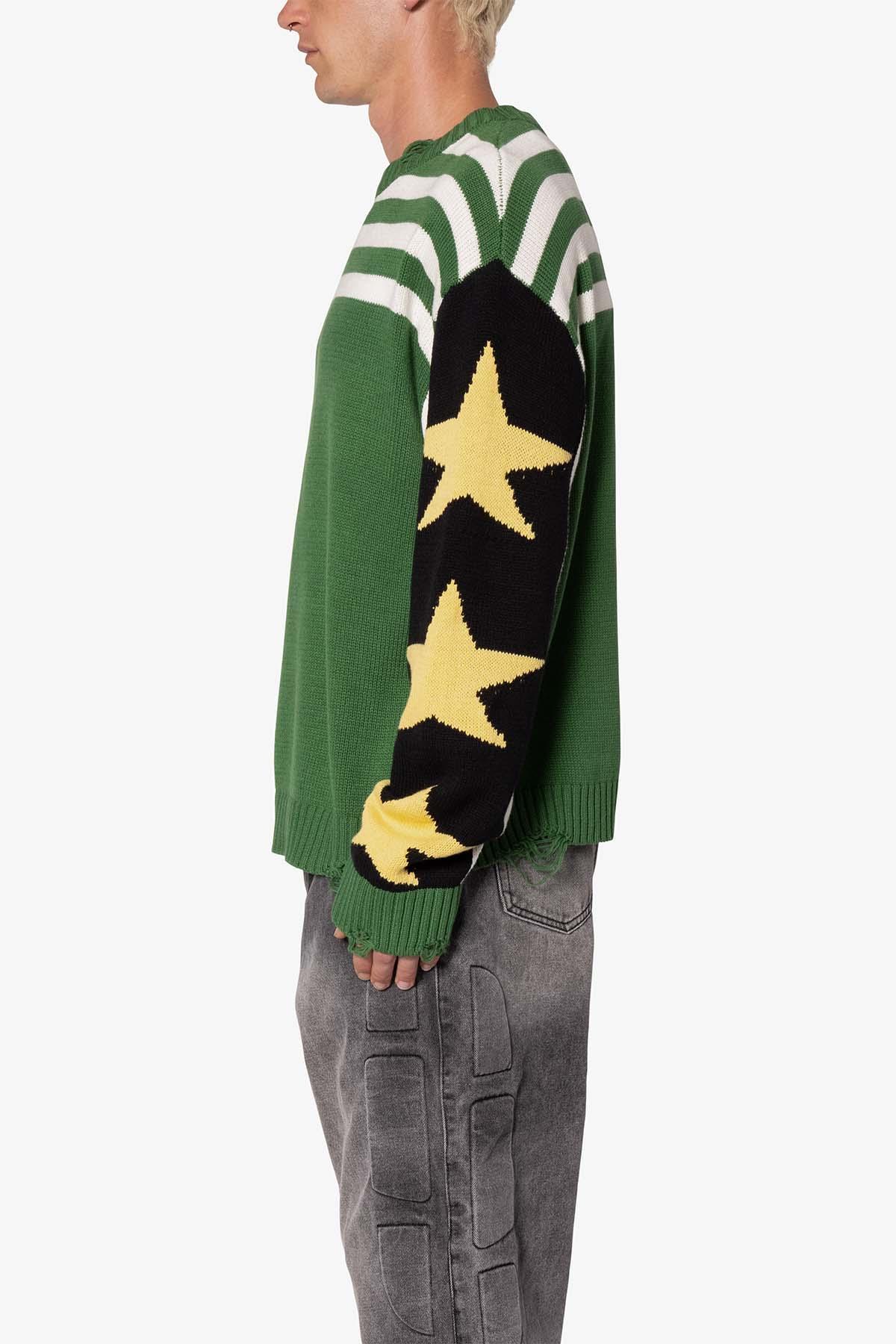 Star Knit Distressed Crewneck Sweater - Multi Product Image