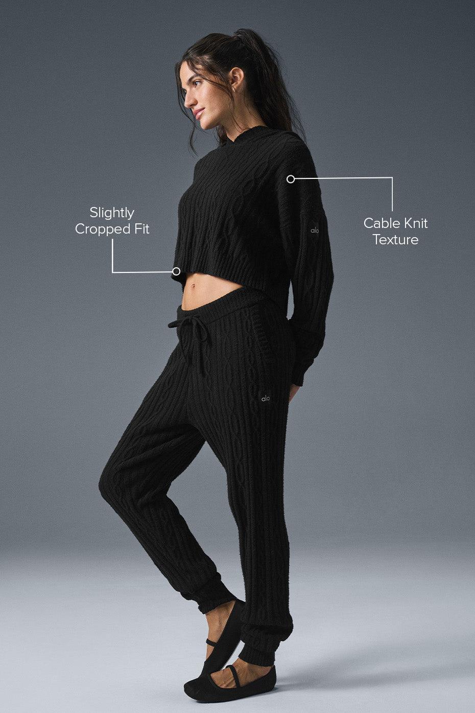 Cable Knit Winter Bliss Hoodie - Black Female Product Image