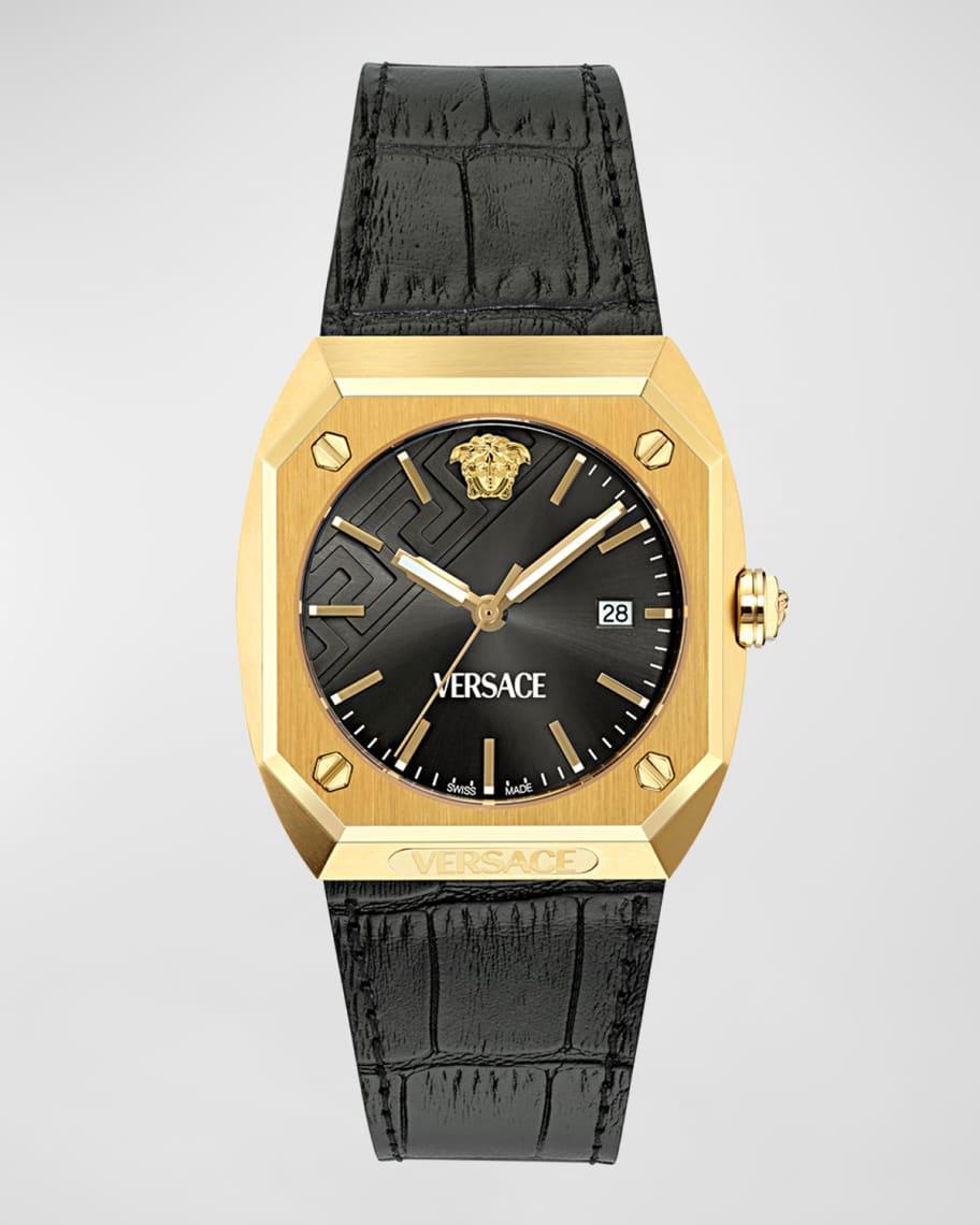 Men's Antares IP Yellow Gold Leather-Strap Watch, 44x41.5mm Product Image