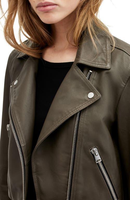 Dalby Crop Leather Biker Jacket In Tarmac Green Product Image