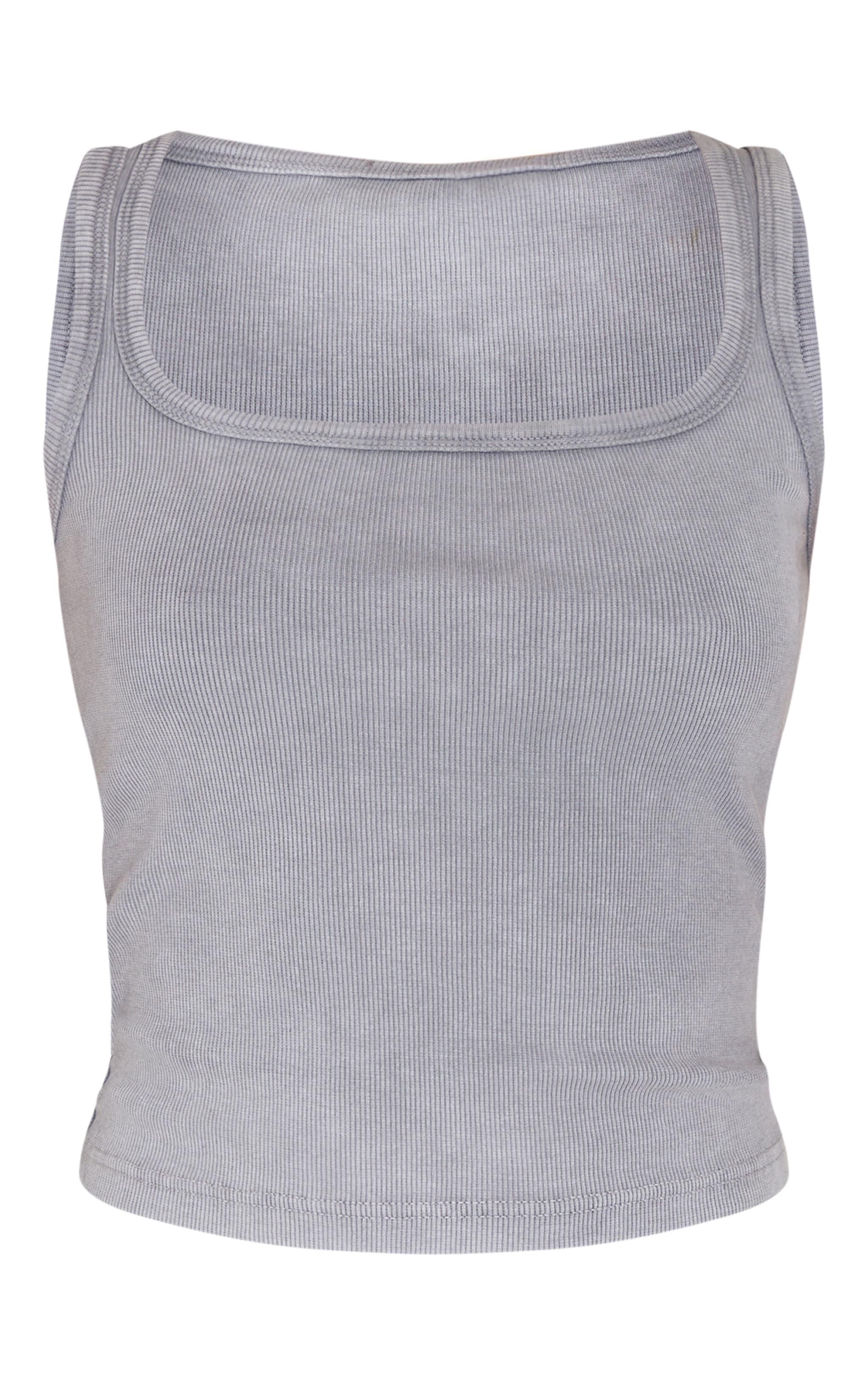 Ice Grey Washed Ribbed Longline Vest Product Image