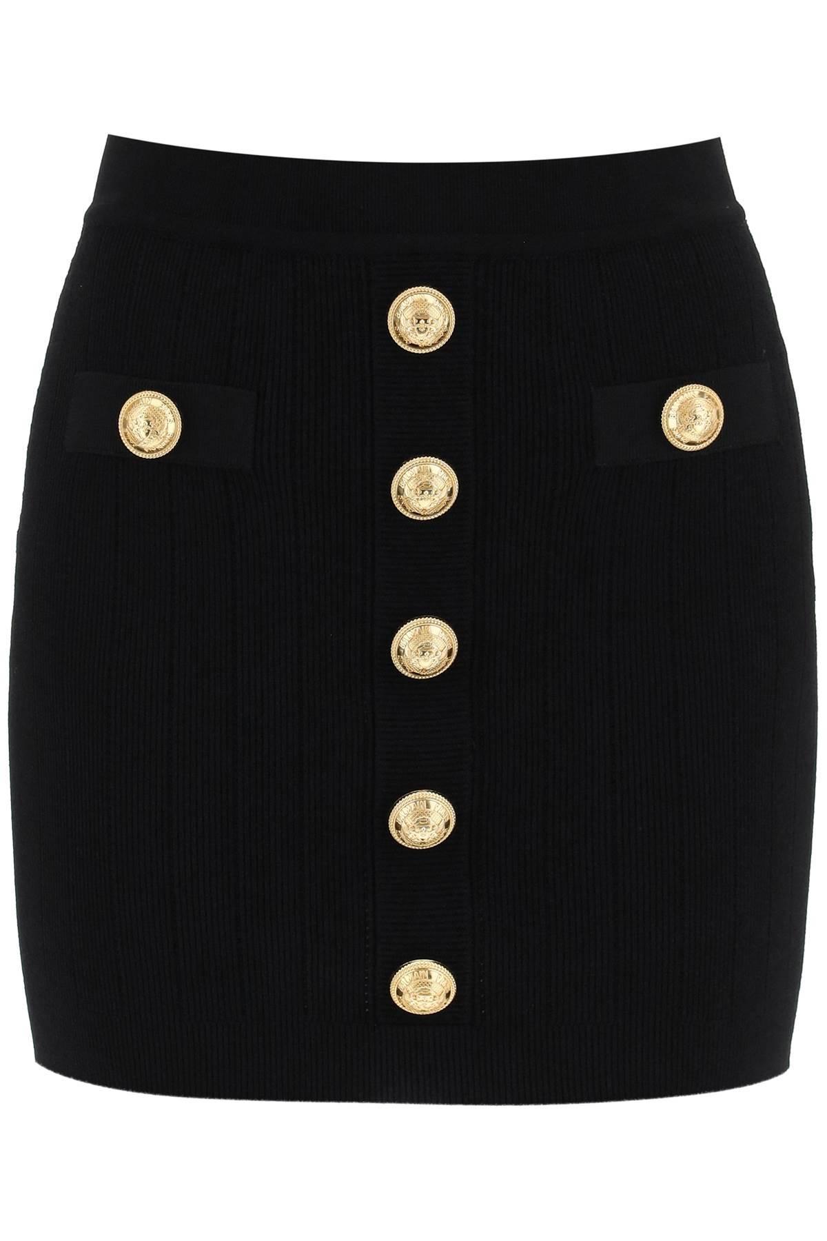 BALMAIN Knit Mini Skirt With Embossed Buttons In Black Product Image