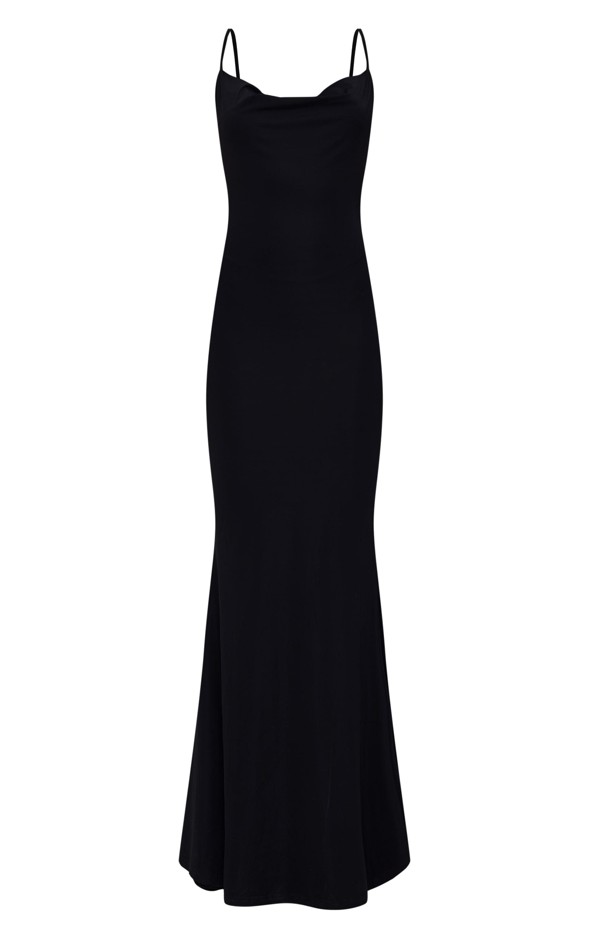 Black Slinky Cowl Neck Lace Insert Detail Maxi Dress Product Image