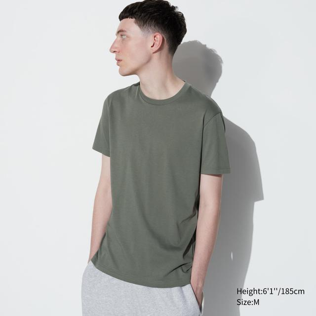 Mens Dry Color Crew Neck T-Shirt with Quick-Drying Olive 2XS UNIQLO US Product Image