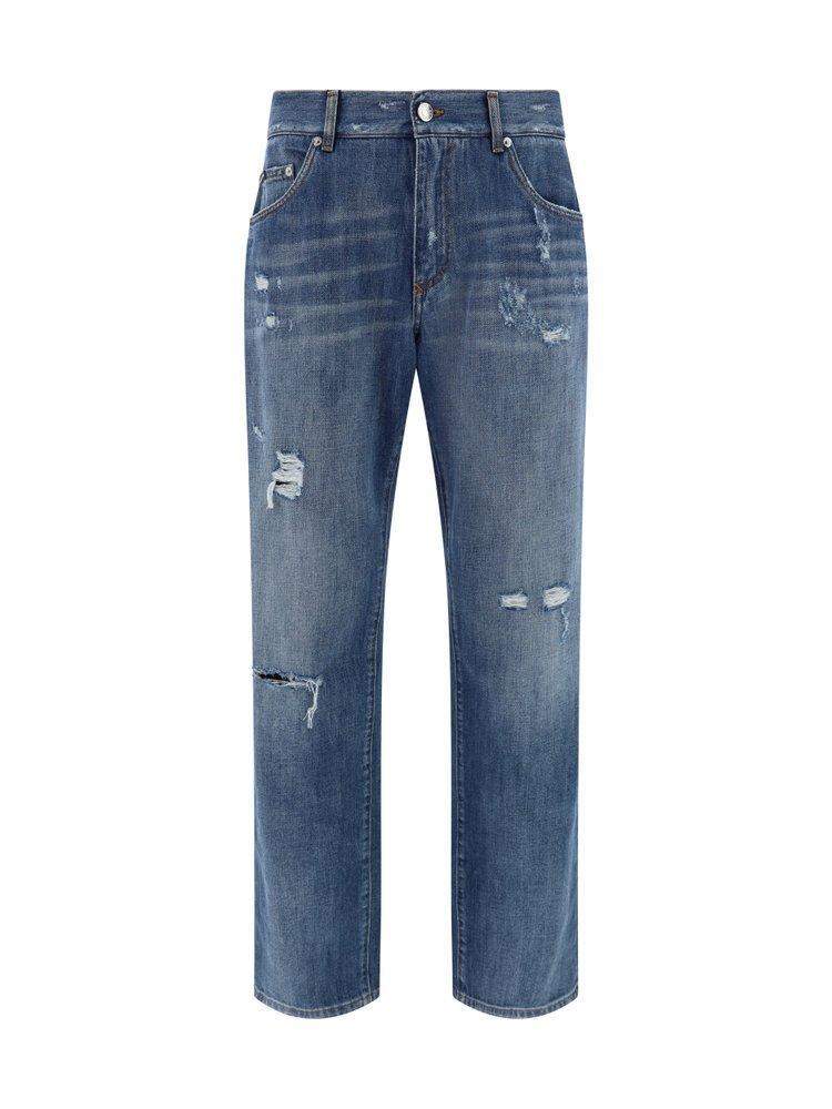 Distressed Straight Leg Jeans In Blue product image