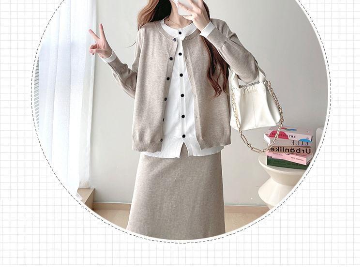 Set: Button-Up Cardigan + High Rise Maxi A-Line Skirt Product Image