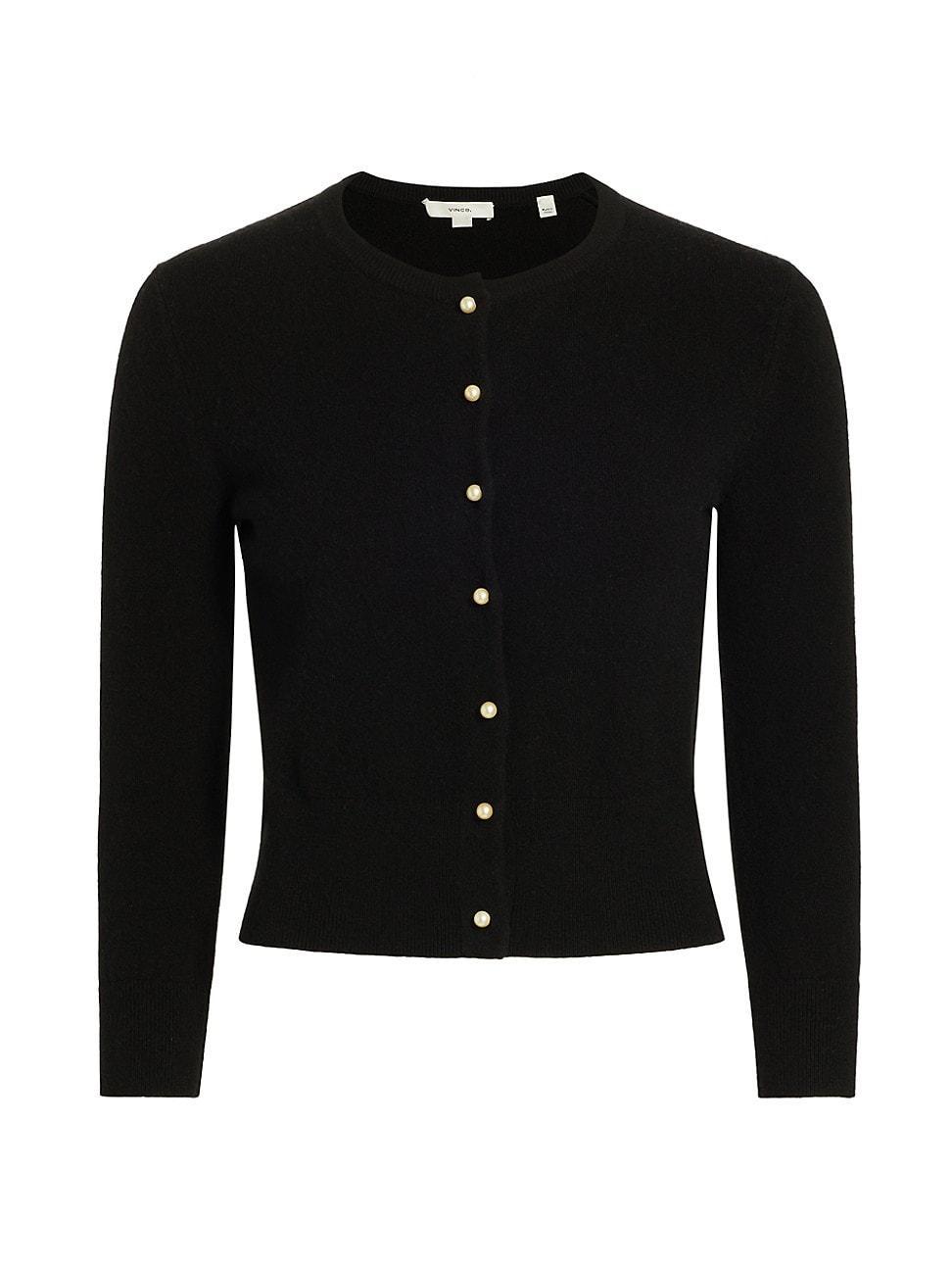 Womens Wool & Cashmere Knit Imitation-Pearl-Button Cardigan Product Image