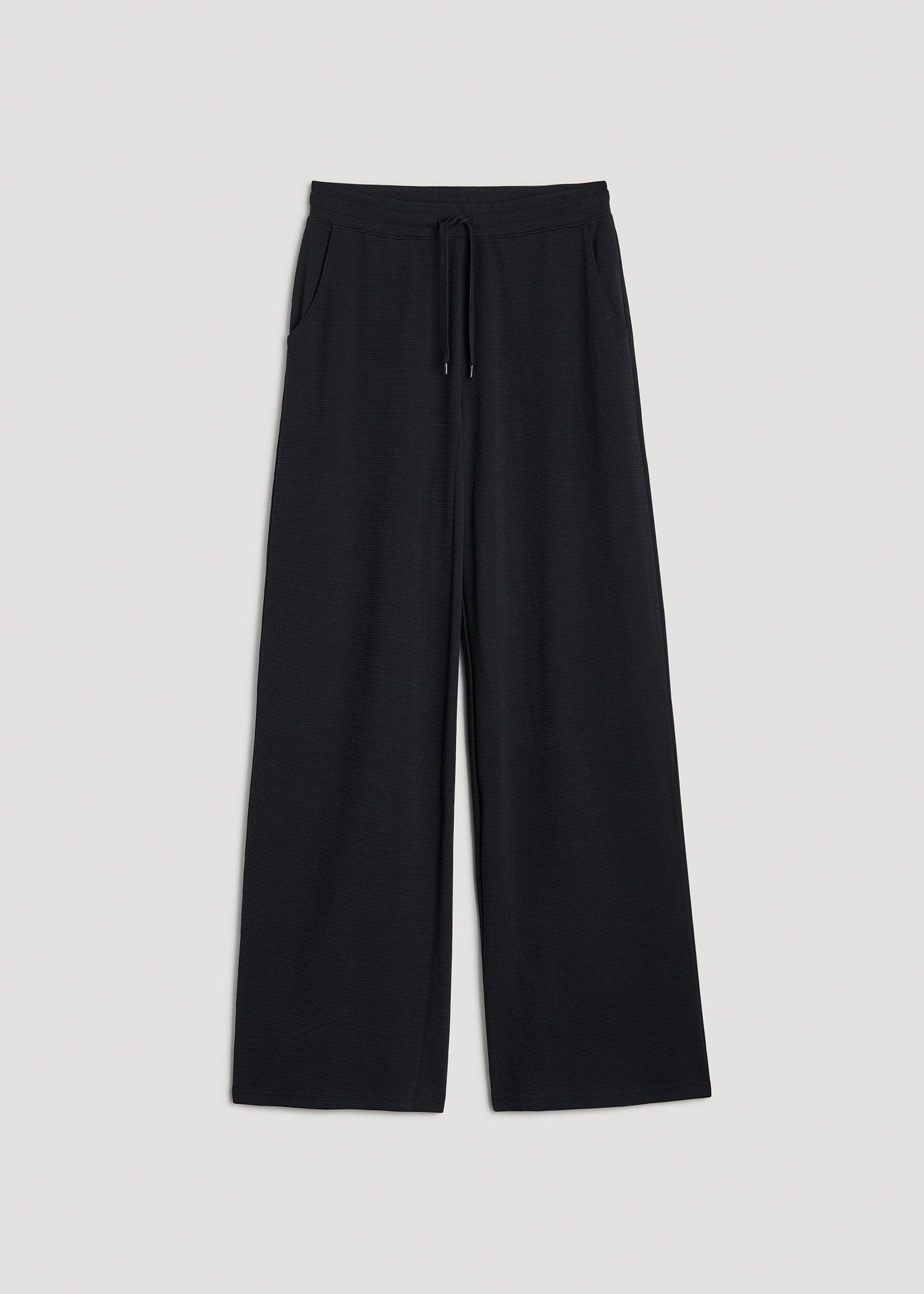 Mid Rise Waffle Wide Leg Pants for Tall Women in Black Female Product Image