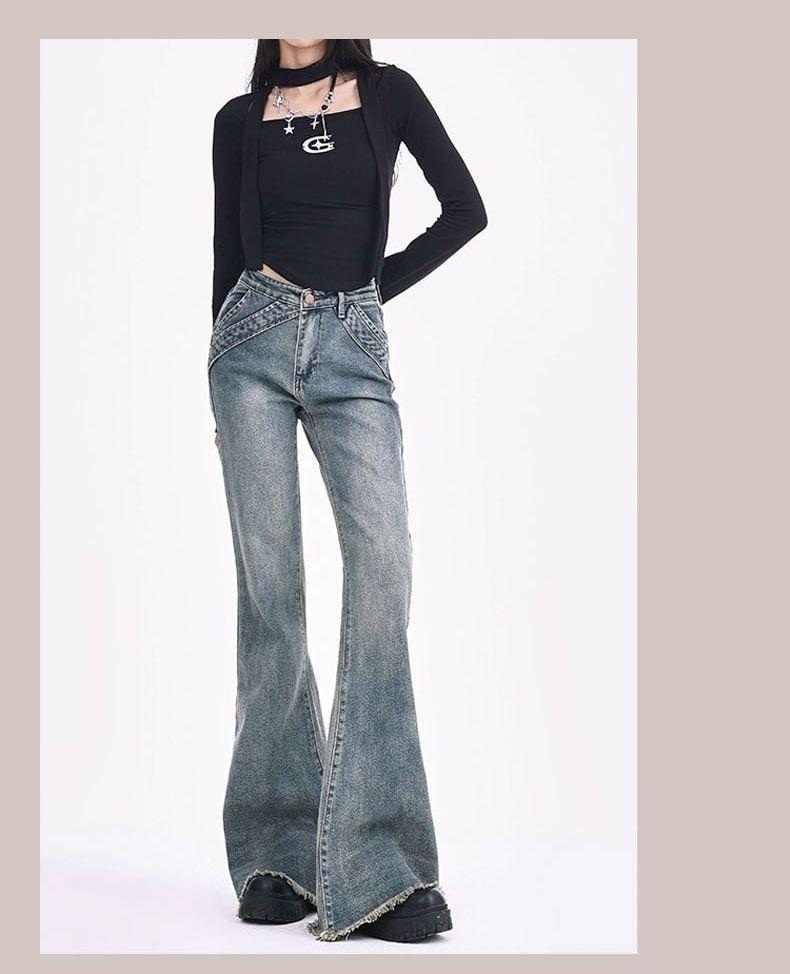 High Waist Washed Flared Jeans Product Image