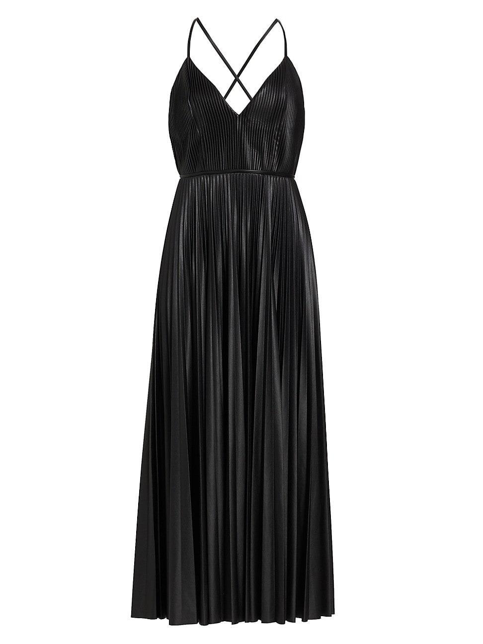 Womens Maggiore Faux Leather Pleated Midi-Dress Product Image