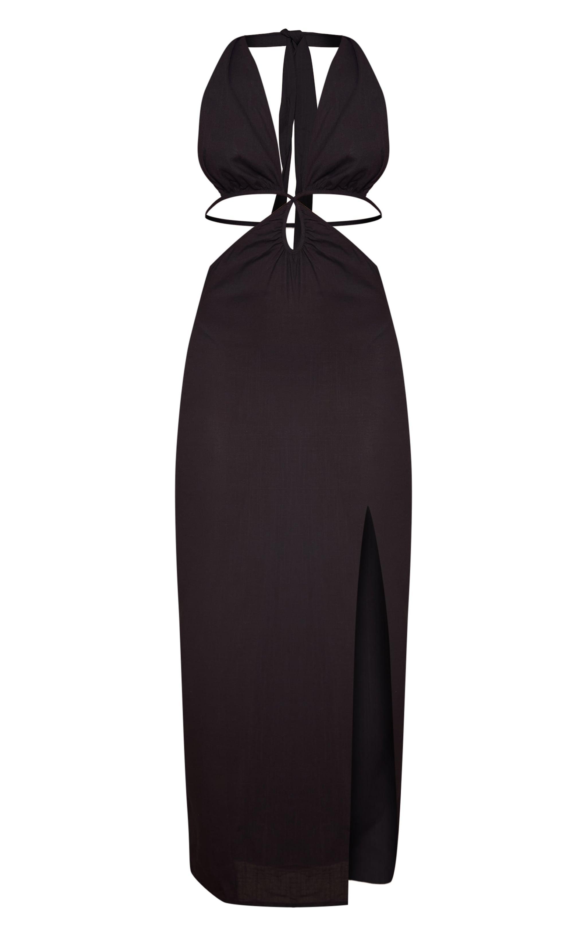 Black Halterneck Backless Maxi Dress Product Image