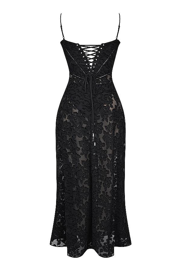 Seren Black Floral Lace Back Maxi Dress Product Image