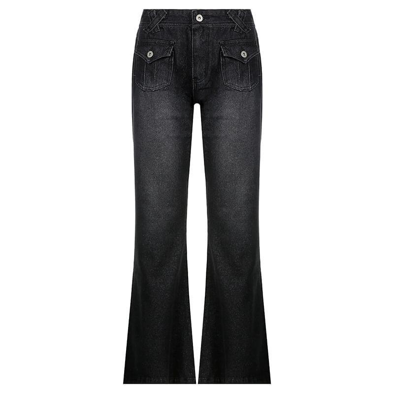 Low Waist Washed Vintage Bootcut Jeans Product Image