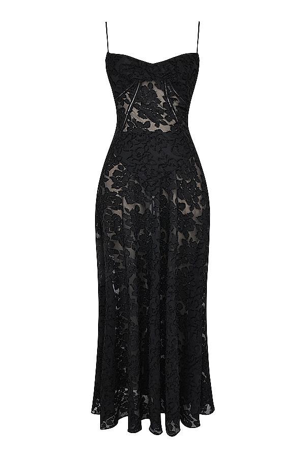 Seren Black Floral Lace Back Maxi Dress Product Image