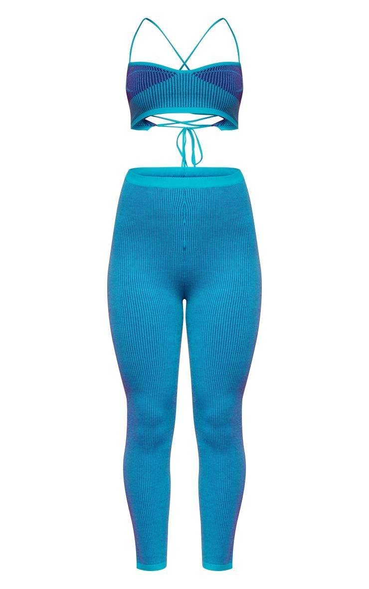 Turquoise Two Tone Knit Legging And Bralet Set Product Image