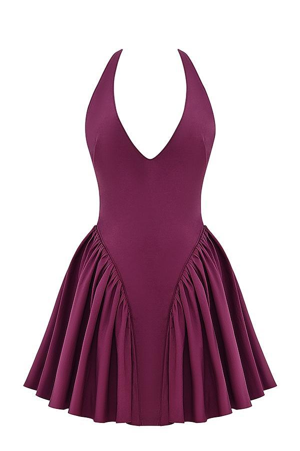 Valentia Wine Halter Mini Dress Product Image