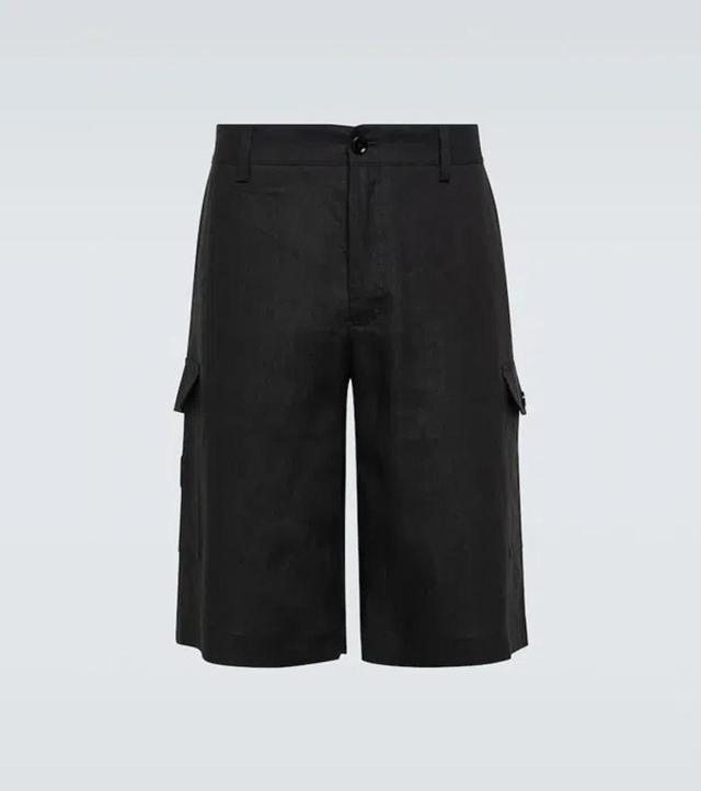 Straight-leg Linen Cargo Shorts In Black Product Image