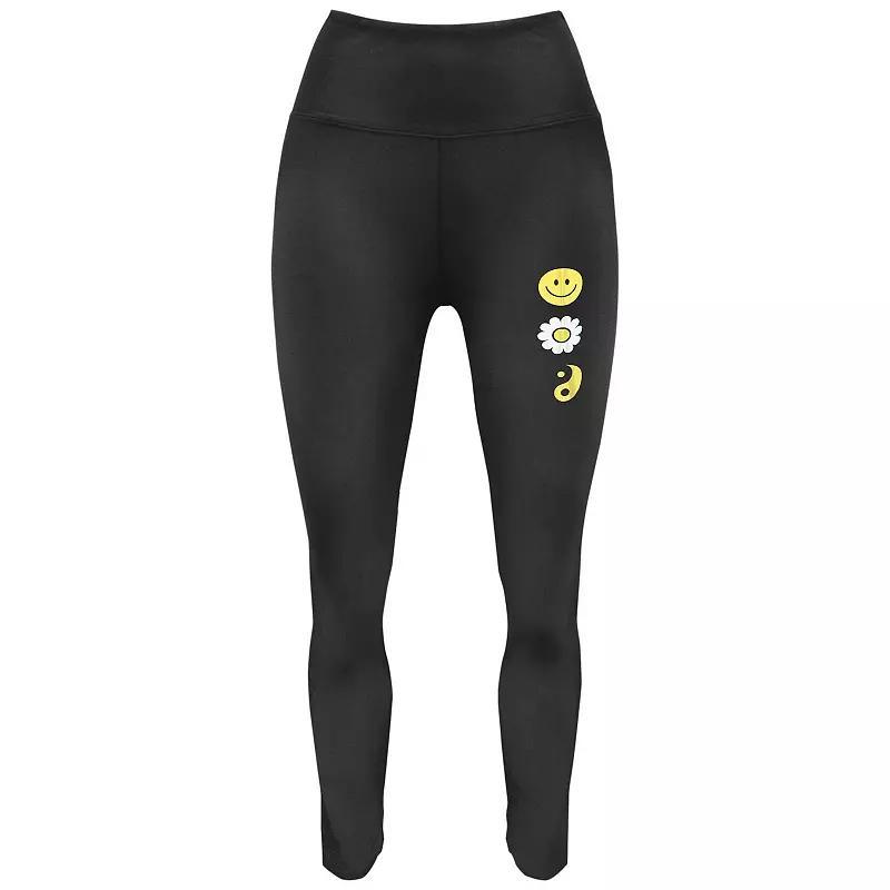 Womens Smiley Face Daisy And Yin Yang Graphic Leggings Product Image