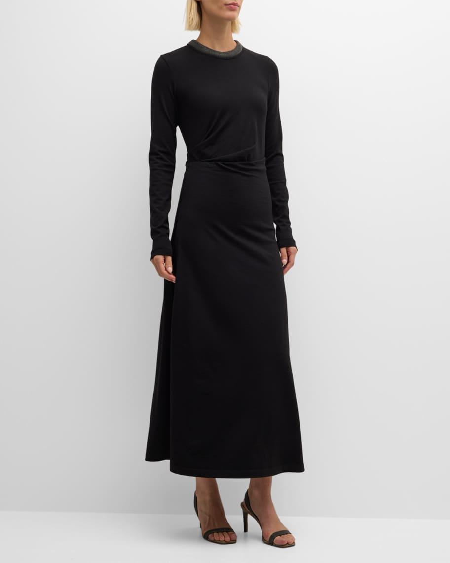 Monili-Collar Long-Sleeve Draped Jersey Maxi Dress Product Image