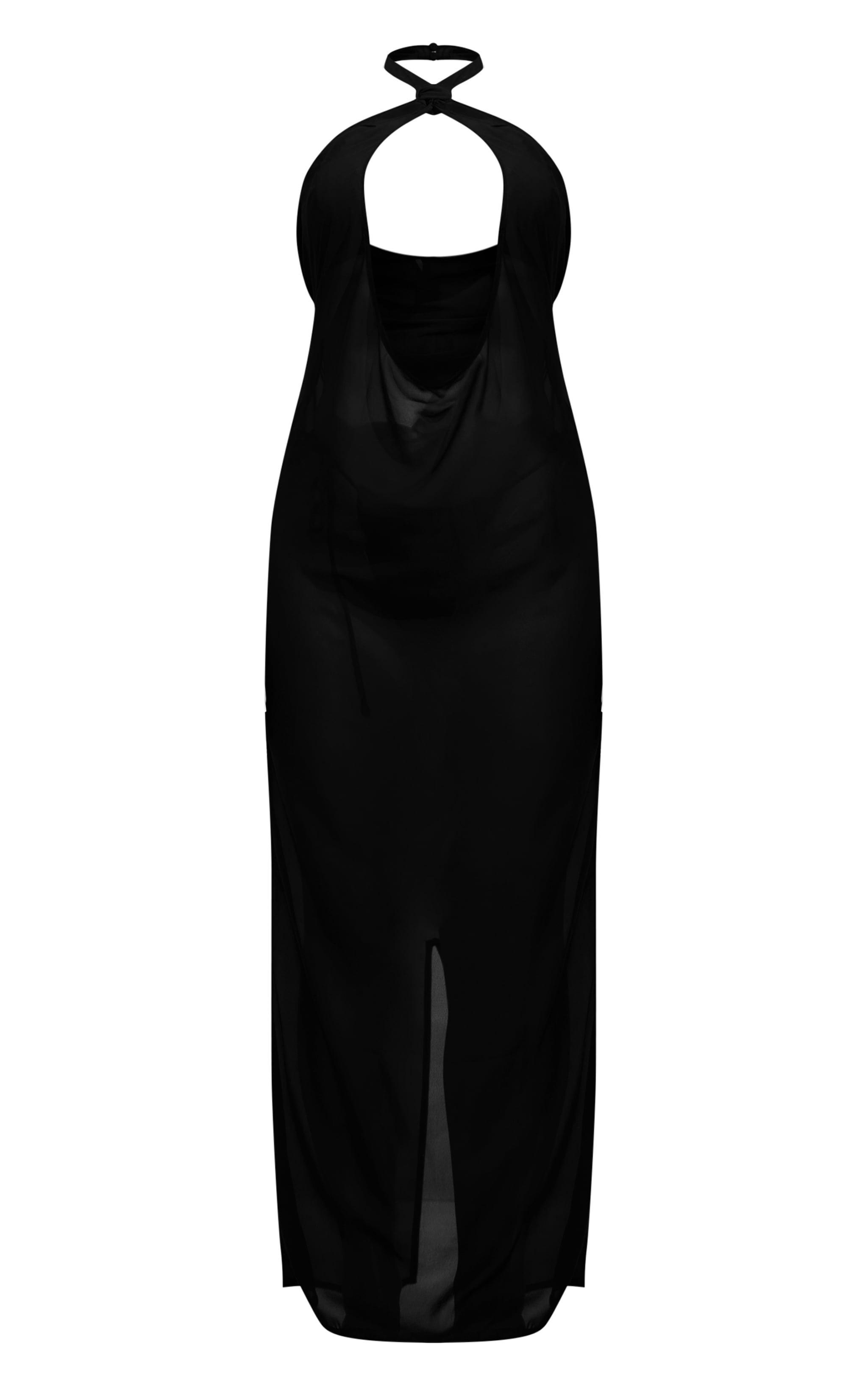 Black Chiffon Deep Plunge Maxi Beach Dress Product Image