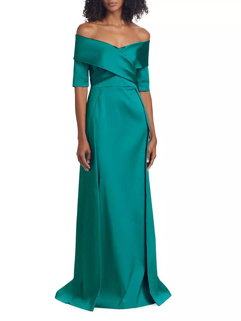 Satin Off-the-Shoulder A-Line Gown Product Image