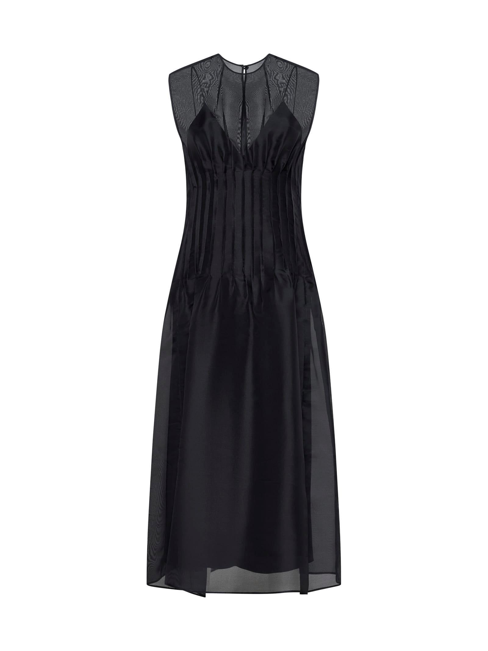 KHAITE Wes Pintucked Silk-organza Maxi Dress In Black Product Image