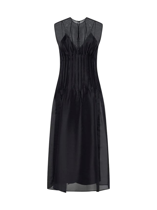 KHAITE Wes Pintucked Silk-organza Maxi Dress In Black Product Image