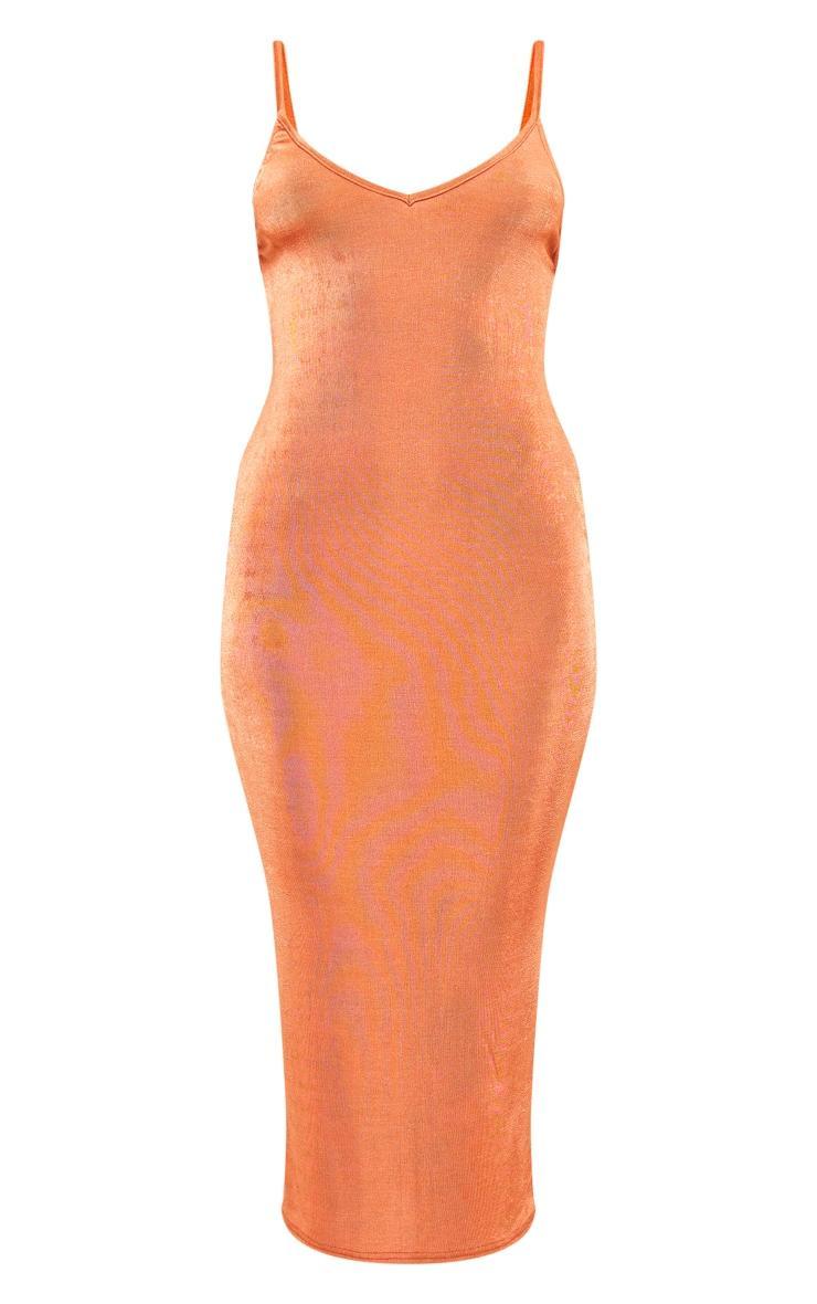 Rust Acetate Slinky Strappy Low Back Knot Detail Midaxi Dress Product Image