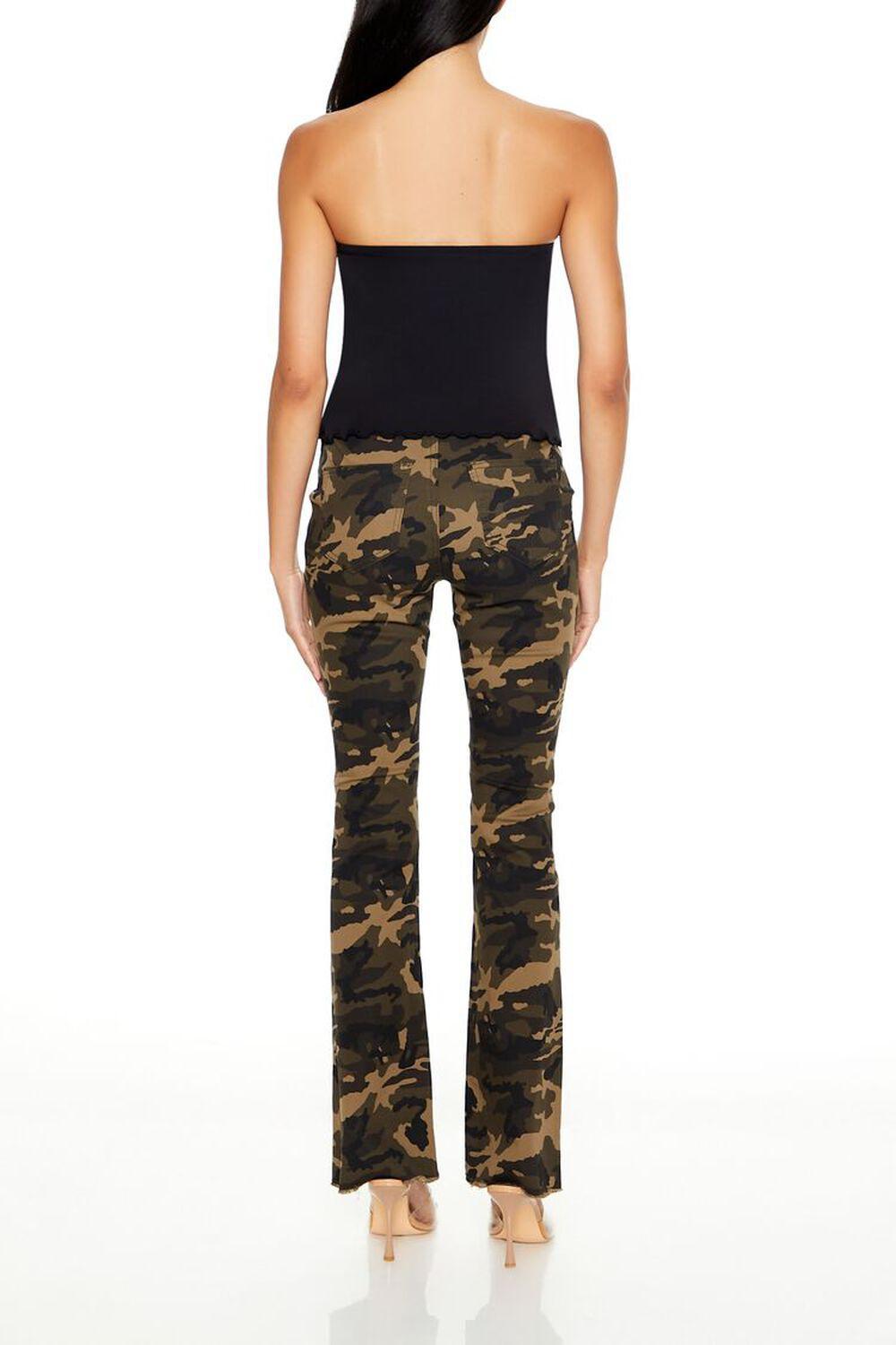 Ruched Camo Print Flare Pants | Forever 21 Product Image