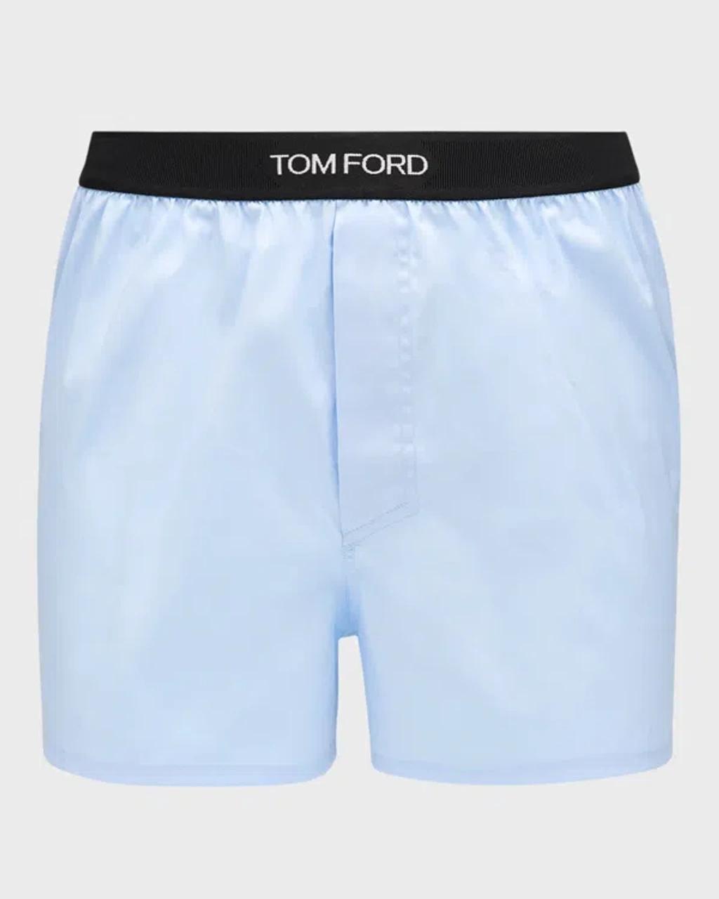 TOM FORD Men's Cotton Poplin Stretch Boxer Shorts In Blue Product Image