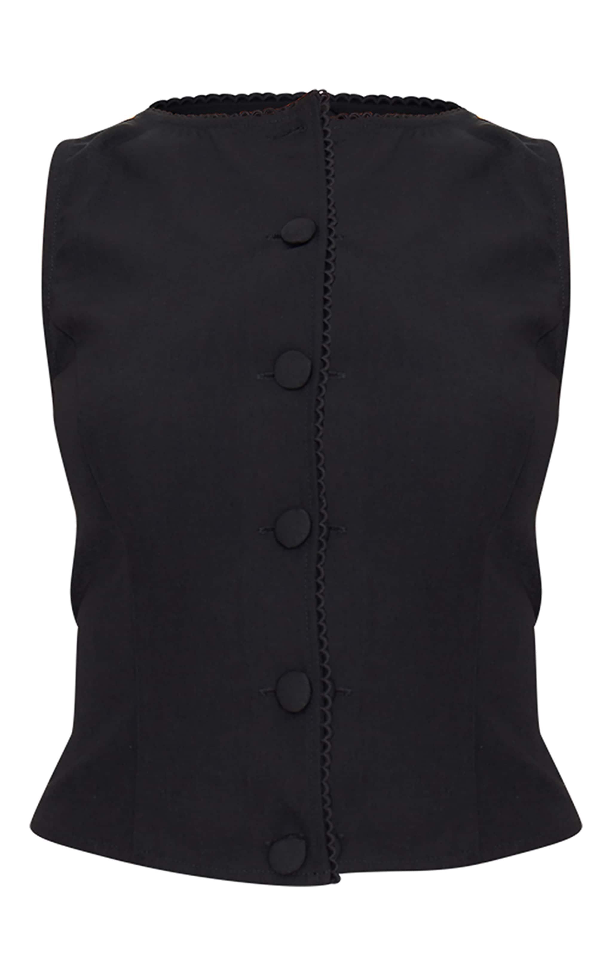 Black Woven Tailored Trim Detail Vest Product Image