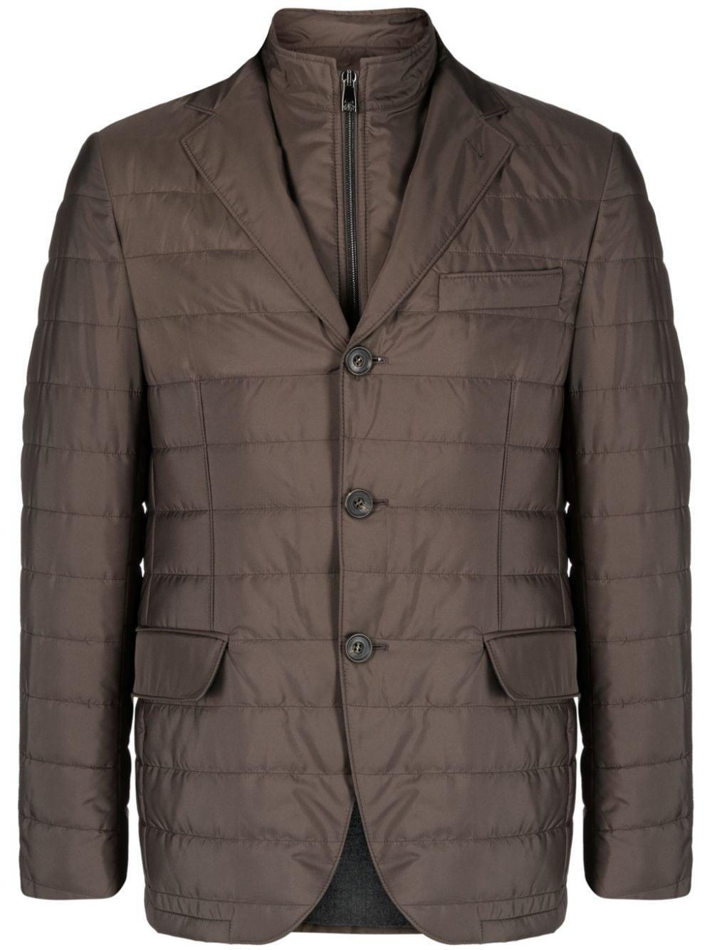 Single-breasted Layered Padded Blazer In Brown Product Image