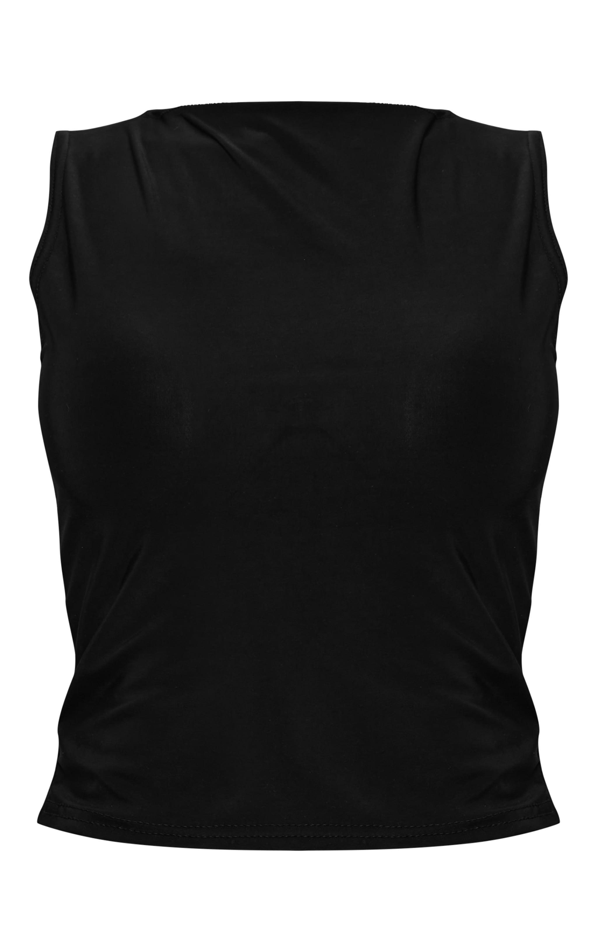 Petite Black Slinky Boat Neck Top Product Image