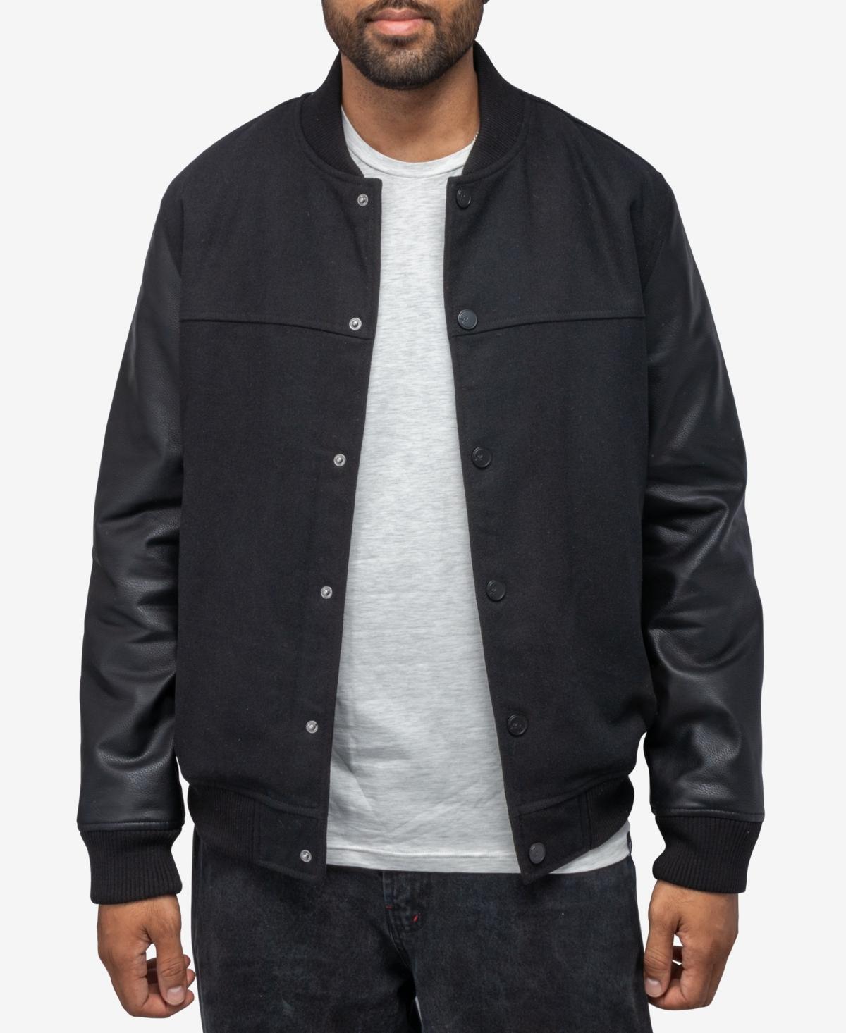 X-Ray Mens Wool Varsity with Grainy Polyurethane Sleeves Bomber Jacket - Gray Product Image