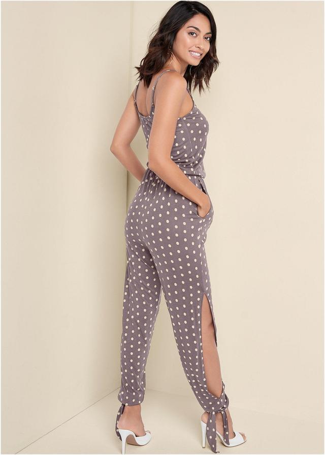 Polka Dot Jumpsuit - Taupe Product Image