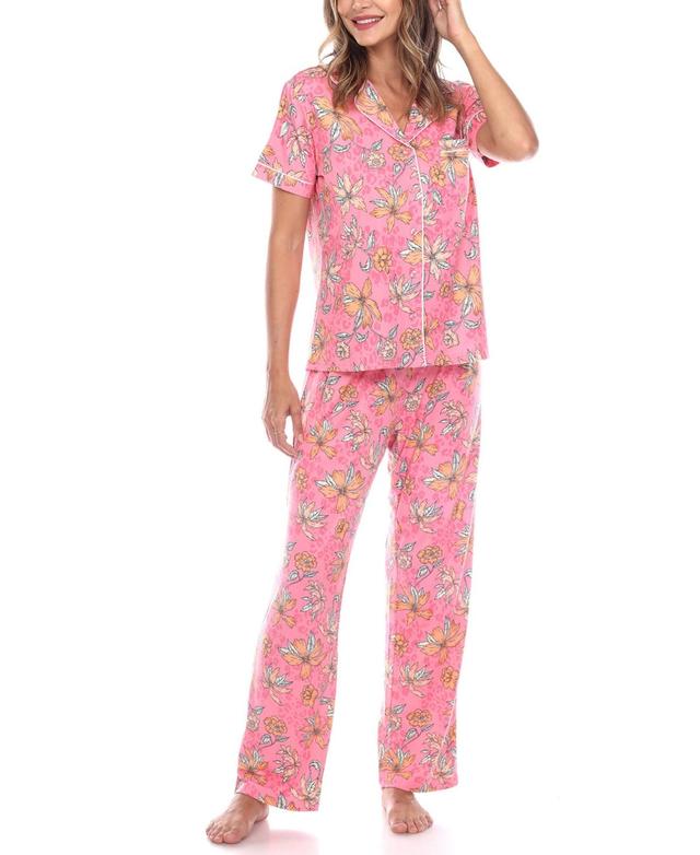 White Mark Womens Short Sleeve Pants Tropical Pajama Set, 2-Piece - White Product Image