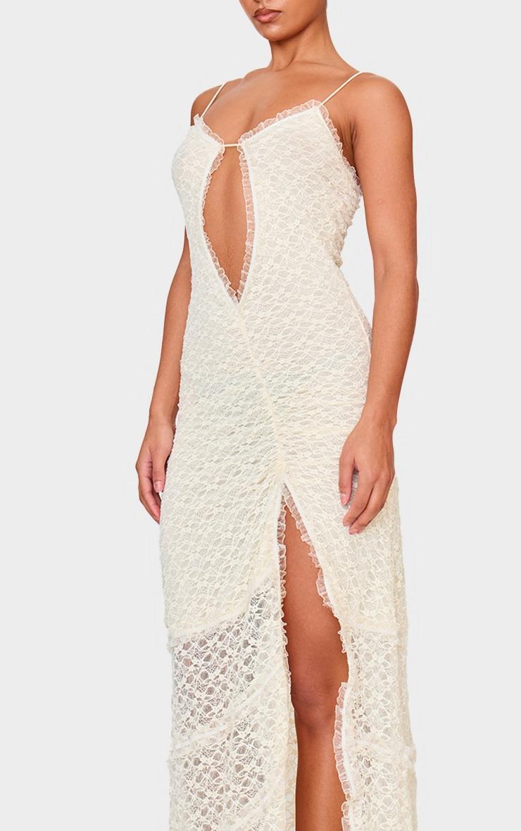 Cream Lace Mesh Cut Out Maxi Dress Product Image