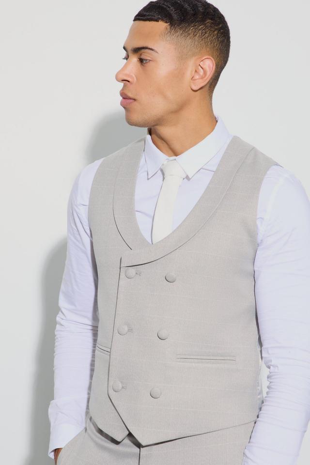 Mens Grey Window Check Double Breasted Waistcoat, Grey Product Image