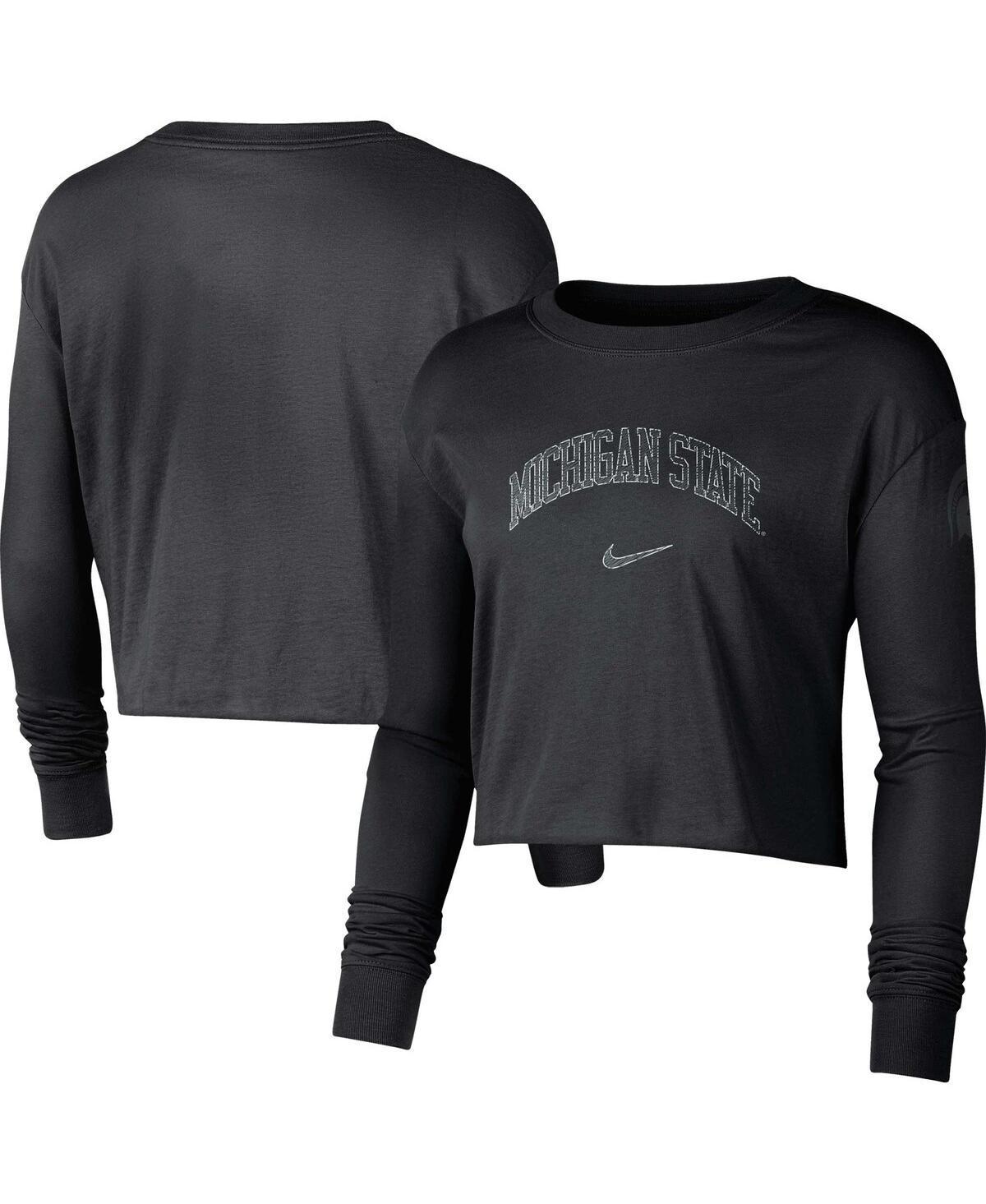 Womens Nike Black Michigan State Spartans 2-Hit Cropped Long Sleeve Logo T-shirt Product Image