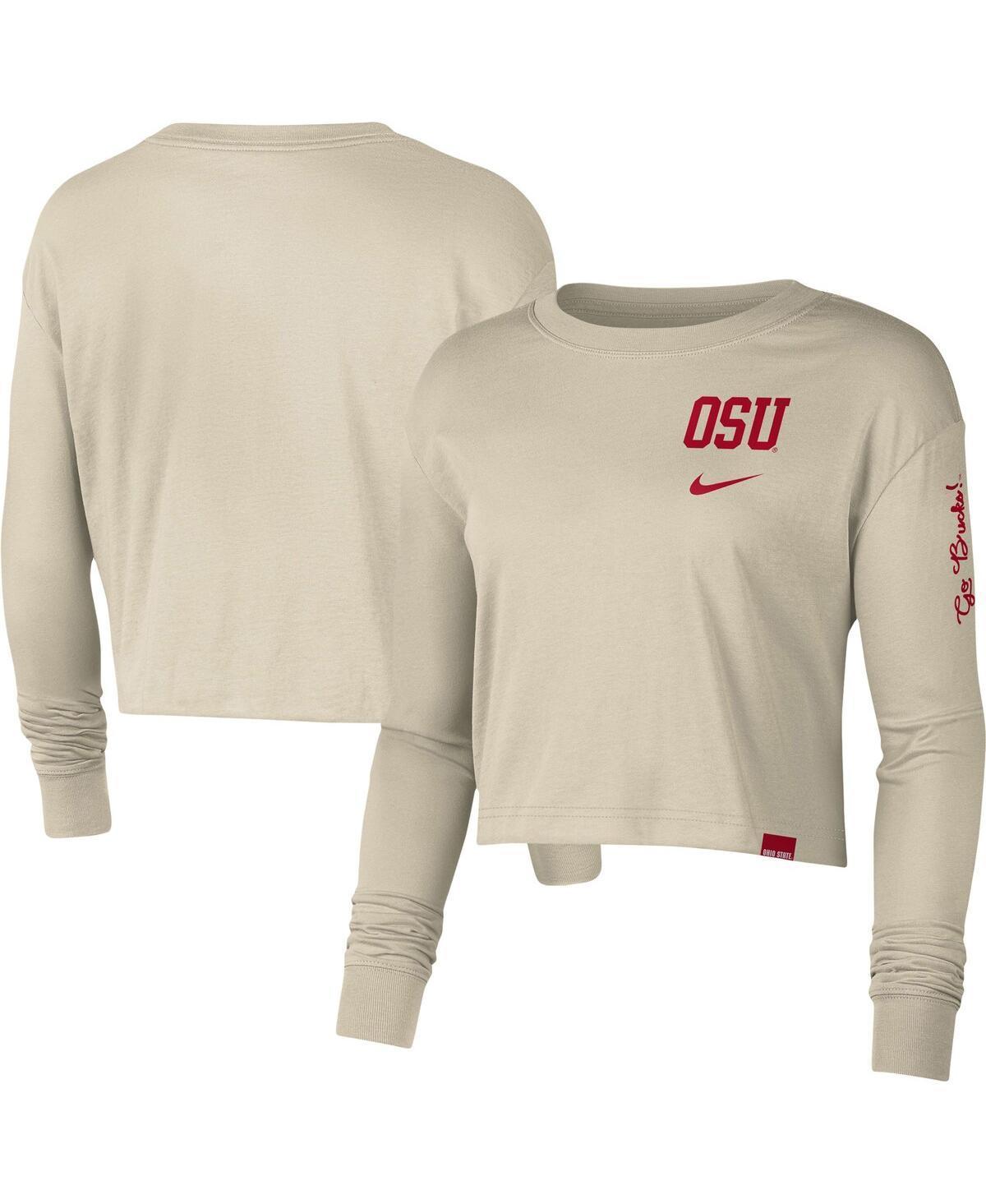 Womens Nike Cream Ohio State Buckeyes Varsity Letter Long Sleeve Crop Top Product Image